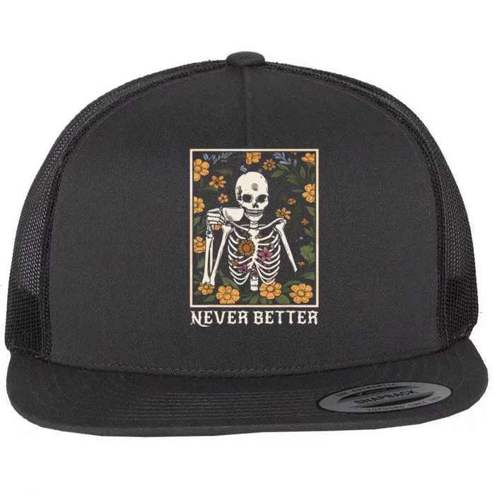 Halloween Shirts For Women Never Better Skeleton Funny Skull Flat Bill Trucker Hat