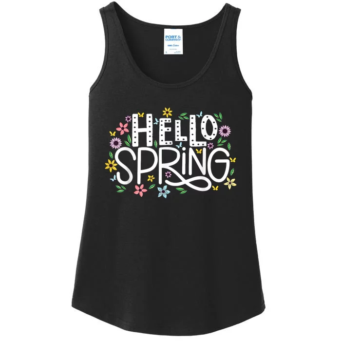 Hello Spring Flowers Bloom Floral First Day Of Spring Ladies Essential Tank