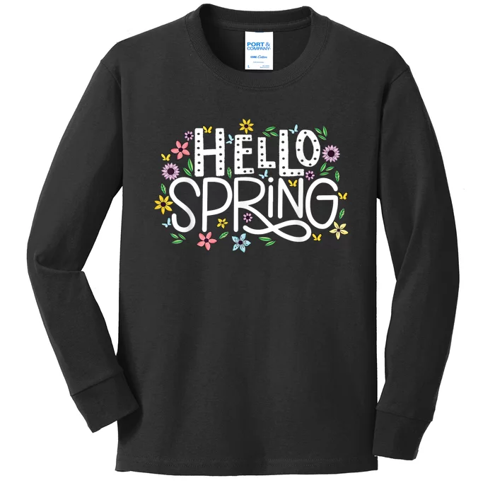 Hello Spring Flowers Bloom Floral First Day Of Spring Kids Long Sleeve Shirt