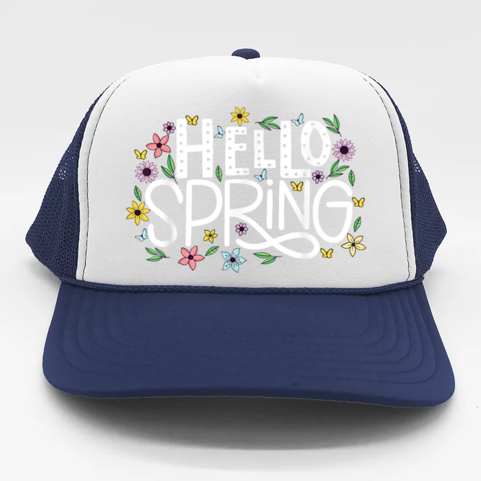 Hello Spring Flowers Bloom Floral First Day Of Spring Trucker Hat