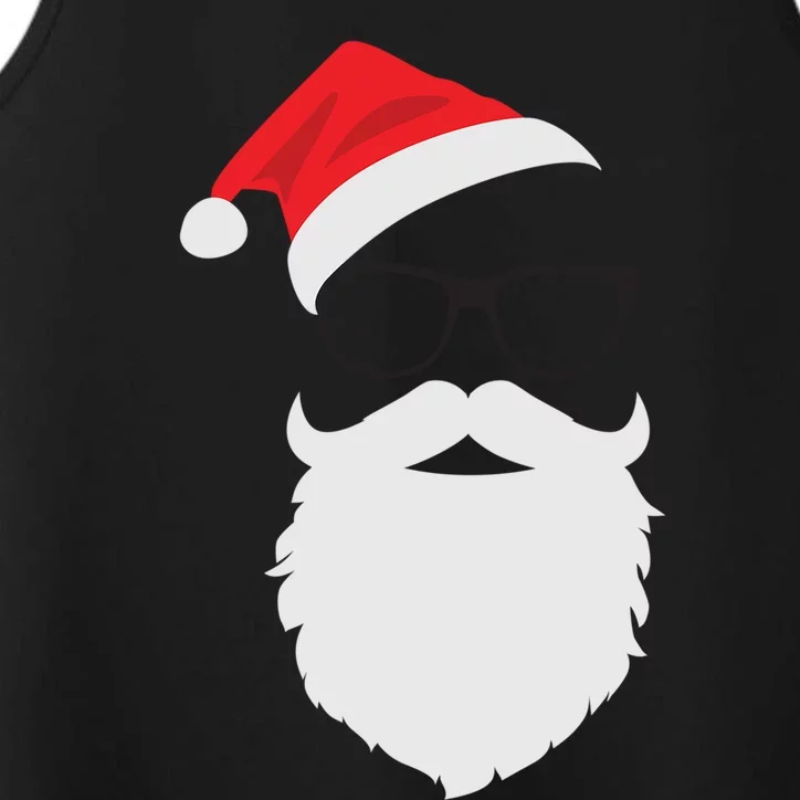 Hipster Santa Face With Hat Beard And Glasses Christmas Cute Gift Performance Tank