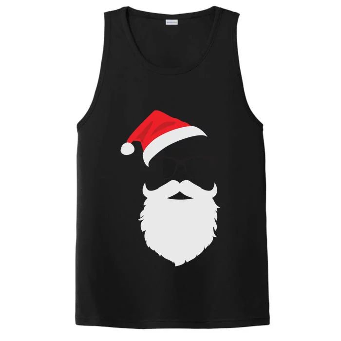 Hipster Santa Face With Hat Beard And Glasses Christmas Cute Gift Performance Tank