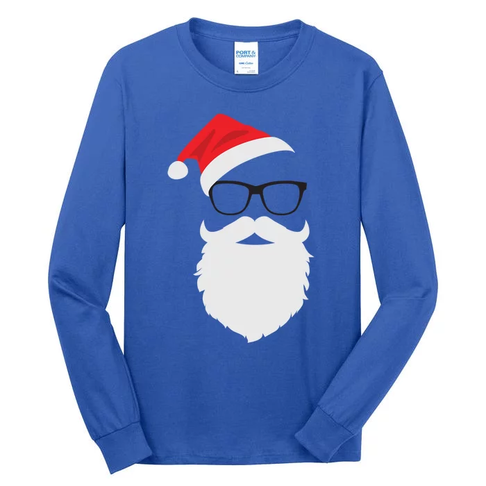 Hipster Santa Face With Hat Beard And Glasses Christmas Cute Gift Tall Long Sleeve T-Shirt