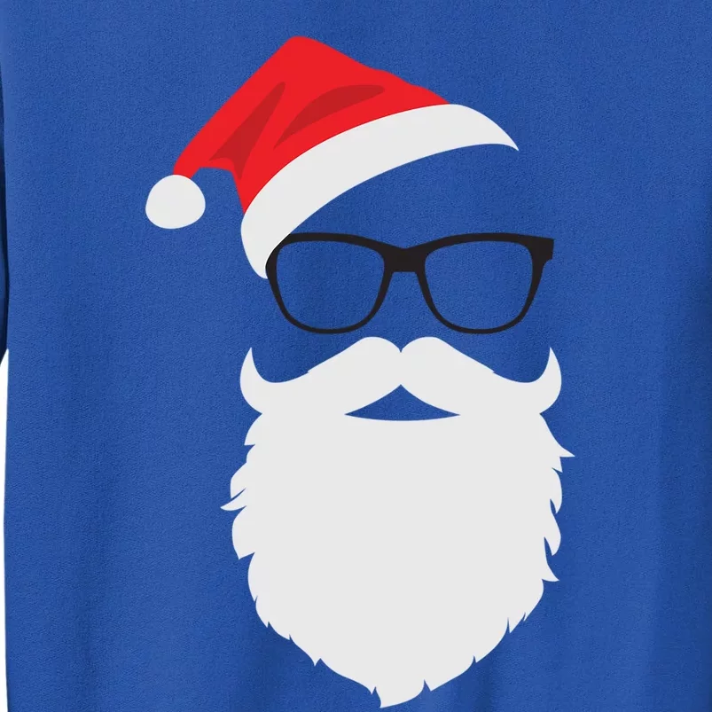 Hipster Santa Face With Hat Beard And Glasses Christmas Cute Gift Tall Sweatshirt