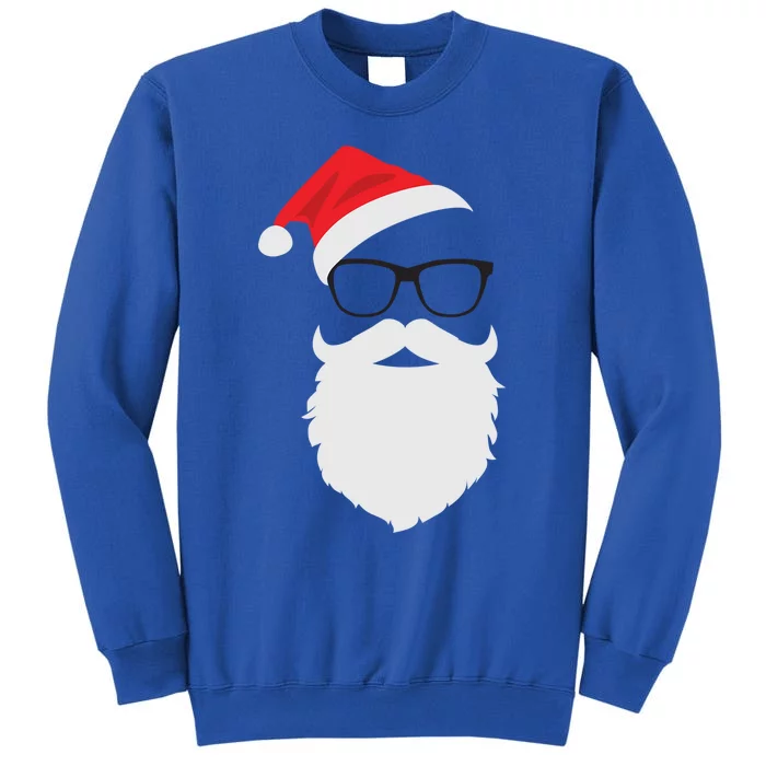 Hipster Santa Face With Hat Beard And Glasses Christmas Cute Gift Tall Sweatshirt