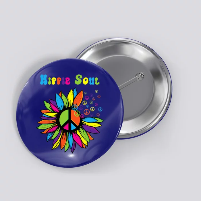 Hippie Soul Funny Peace Sign Daisy Flower Hippies Art Lovers Button