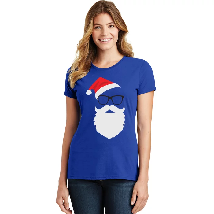 Hipster Santa Face With Hat Beard And Glasses Christmas Cool Gift Women's T-Shirt