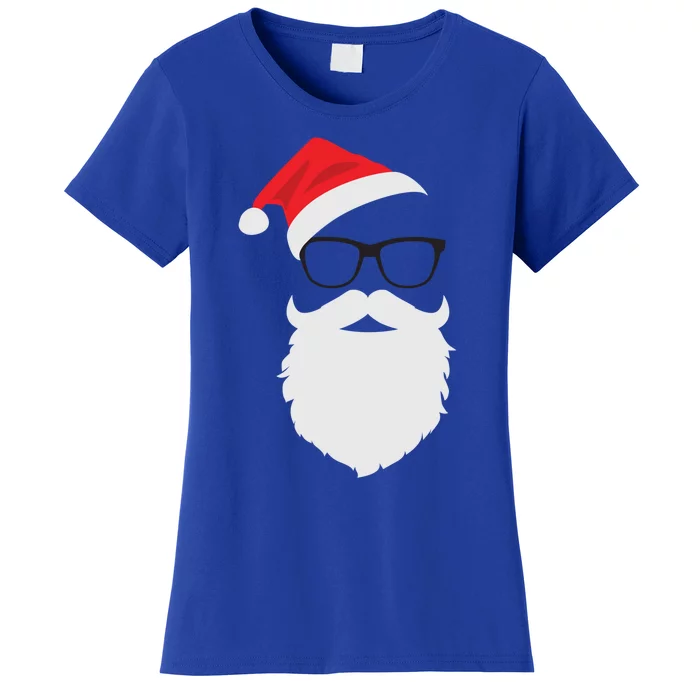 Hipster Santa Face With Hat Beard And Glasses Christmas Cool Gift Women's T-Shirt