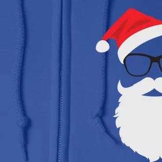 Hipster Santa Face With Hat Beard And Glasses Christmas Cool Gift Full Zip Hoodie