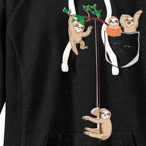 Happy Sloth Family Habitat In Pocket Women's Fleece Hoodie