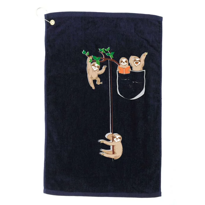 Happy Sloth Family Habitat In Pocket Platinum Collection Golf Towel