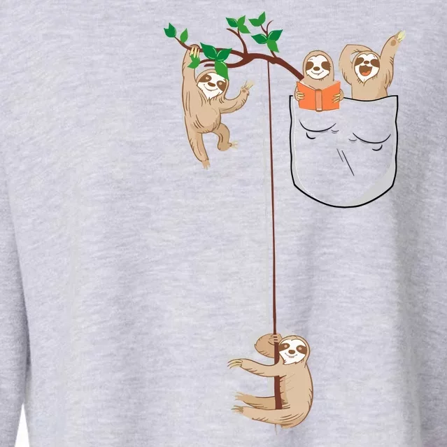 Happy Sloth Family Habitat In Pocket Cropped Pullover Crew