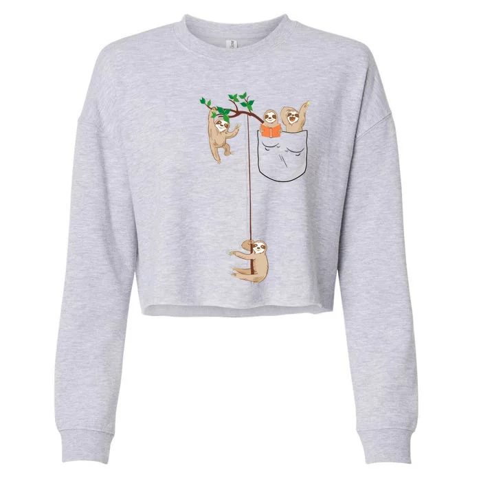 Happy Sloth Family Habitat In Pocket Cropped Pullover Crew