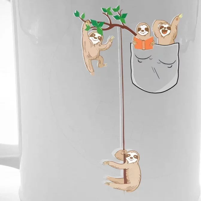 Happy Sloth Family Habitat In Pocket Front & Back Beer Stein