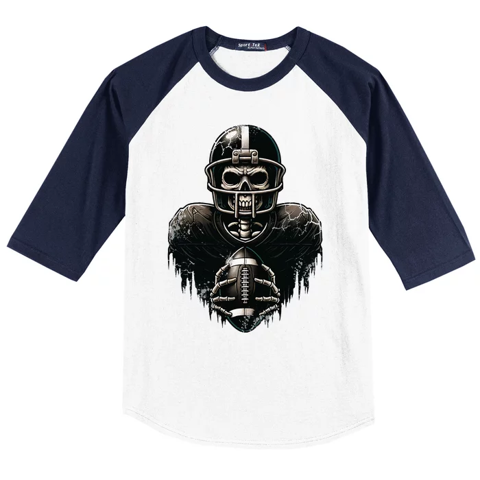 Halloween Skeleton Football Player Spooky Sports Graphic Baseball Sleeve Shirt