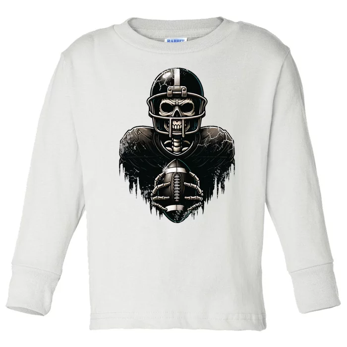 Halloween Skeleton Football Player Spooky Sports Graphic Toddler Long Sleeve Shirt