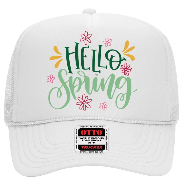 Hello Spring Flowers High Crown Mesh Trucker Hat