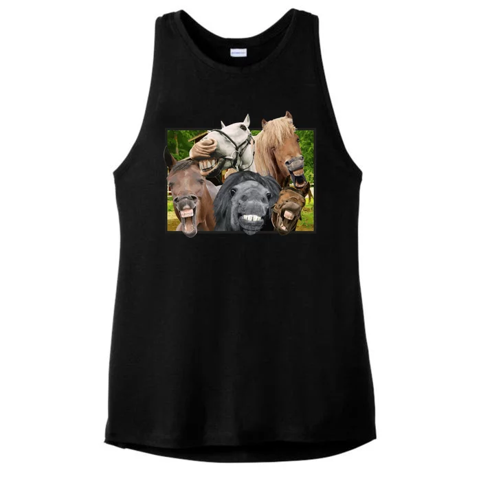 Horses Selfie Funny Ladies Tri-Blend Wicking Tank