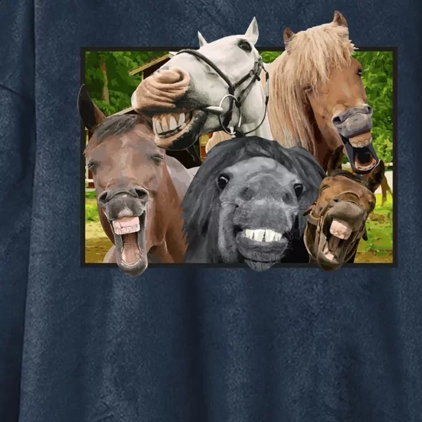 Horses Selfie Funny Hooded Wearable Blanket