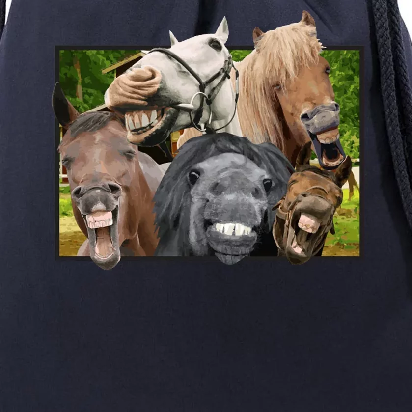 Horses Selfie Funny Drawstring Bag