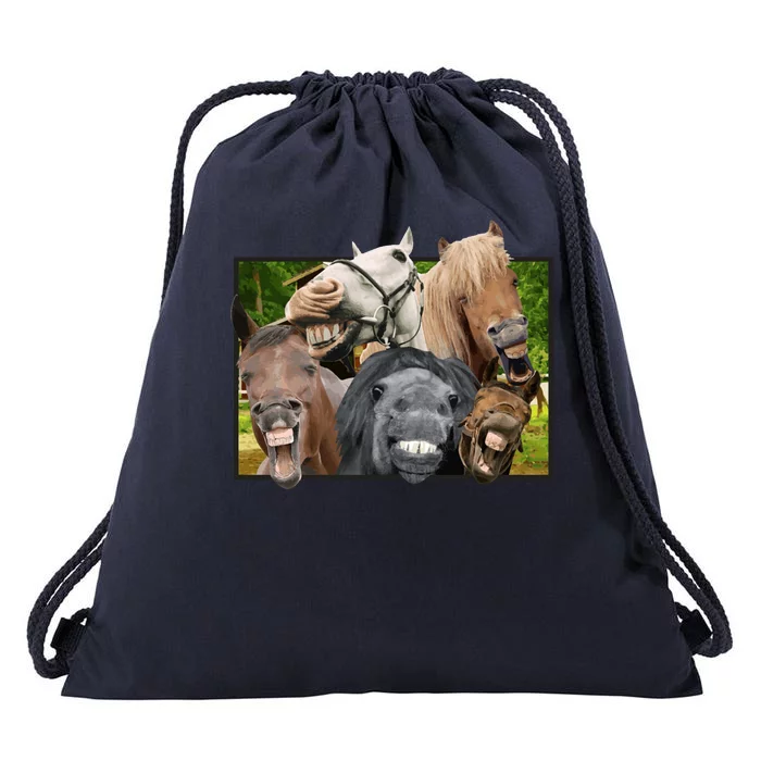 Horses Selfie Funny Drawstring Bag