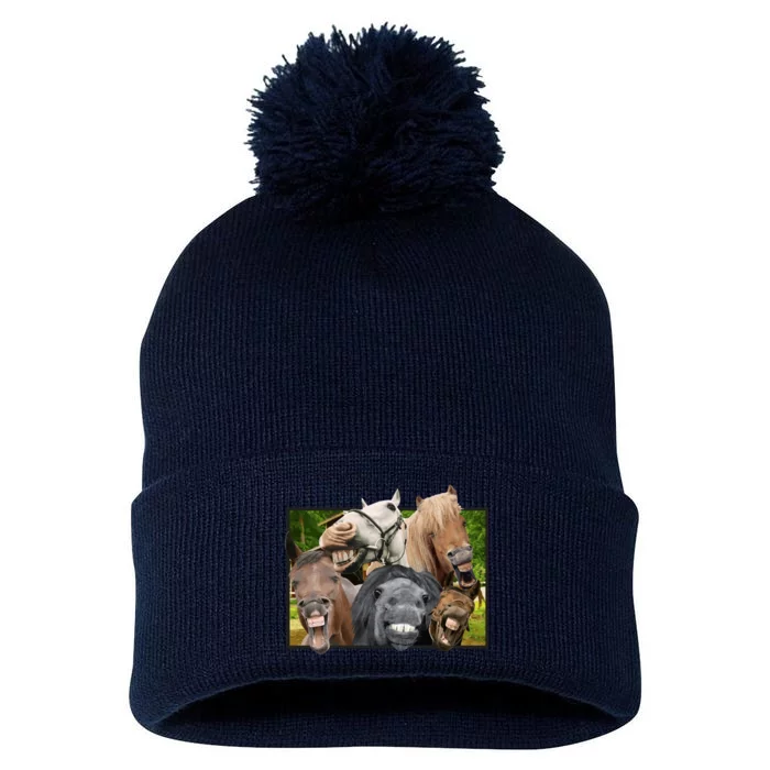 Horses Selfie Funny Pom Pom 12in Knit Beanie