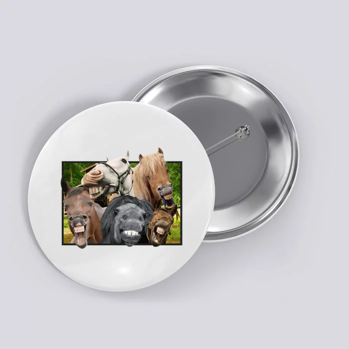 Horses Selfie Funny Button