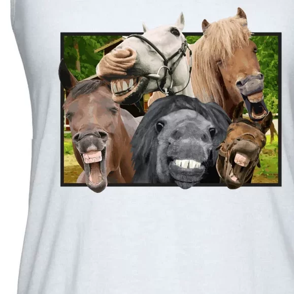 Horses Selfie Funny Ladies Essential Flowy Tank