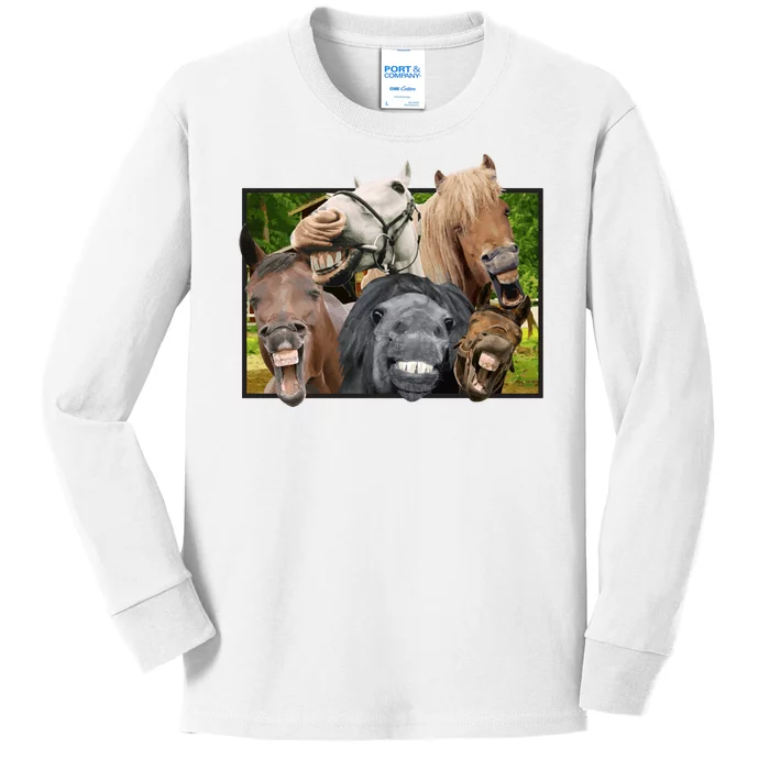 Horses Selfie Funny Kids Long Sleeve Shirt