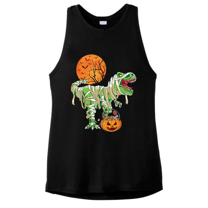 Halloween Shirts For Boy Dinosaur Trex Mummy Pumpkin Ladies Tri-Blend Wicking Tank