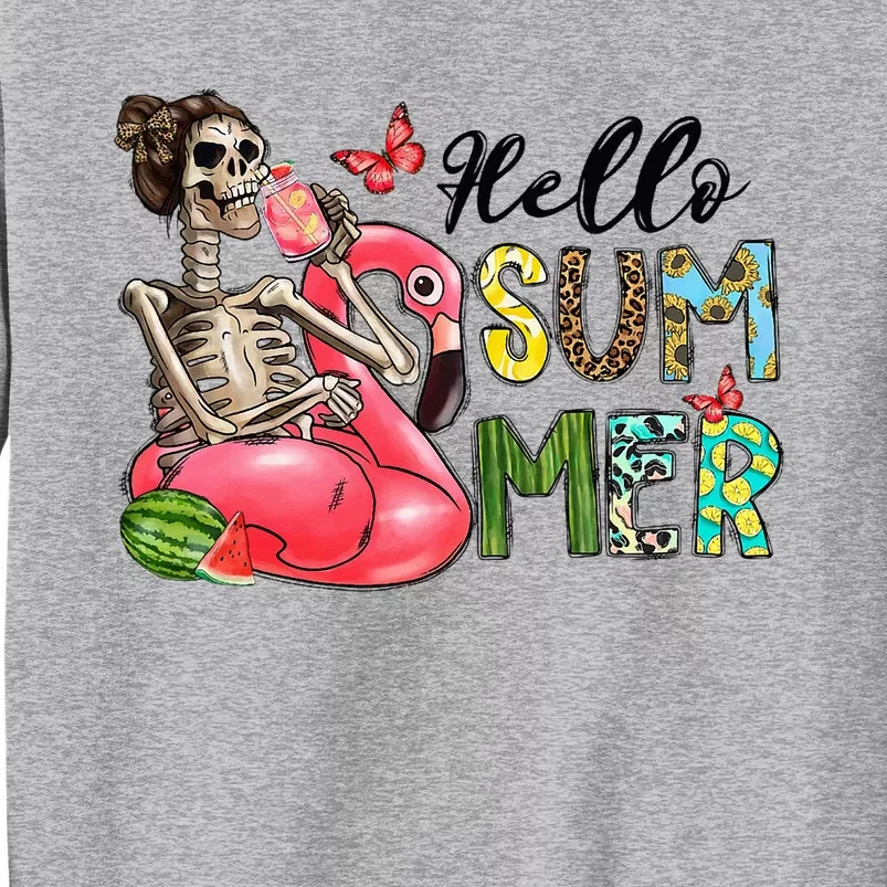 Hello Summer Flamingo Swimming Float Skeleton Funny Tall Sweatshirt