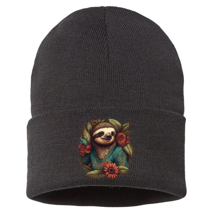 Happy-go-Lucky Sloth funny animal lover Sustainable Knit Beanie