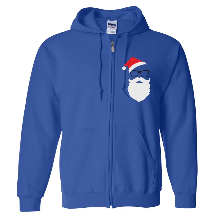 Hipster Santa Face With Hat Beard And Glasses Christmas Gift Full Zip Hoodie