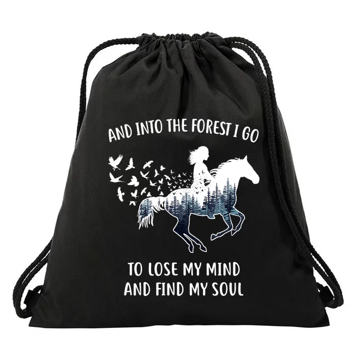 Horse Shirts For Women: Into The Forest I Go Horse Riding TShirt Drawstring Bag