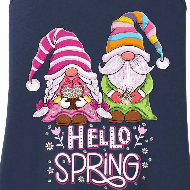 Hello Spring Floral Gnomes Couple Daisy Flowers Spring Gnome Ladies Essential Tank