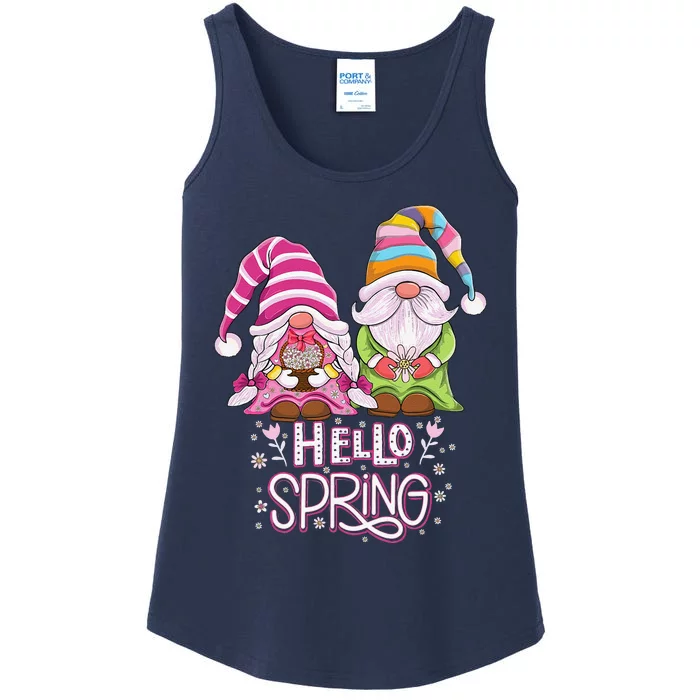 Hello Spring Floral Gnomes Couple Daisy Flowers Spring Gnome Ladies Essential Tank