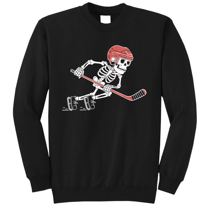 Halloween Spooky Funny Skeleton Playing Ice Hockey Lovers Gift Tall Sweatshirt