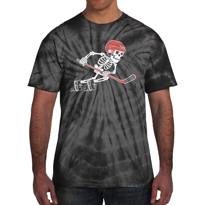 Halloween Spooky Funny Skeleton Playing Ice Hockey Lovers Gift Tie-Dye T-Shirt