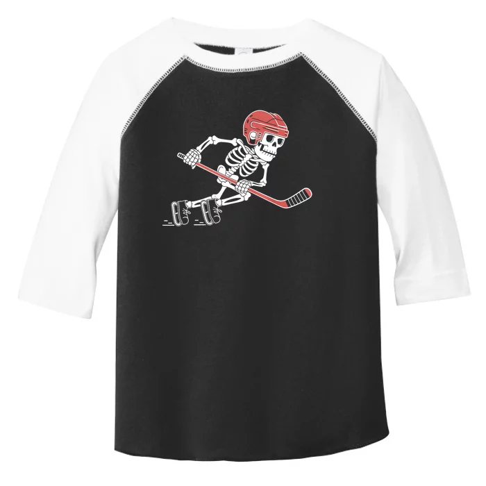 Halloween Spooky Funny Skeleton Playing Ice Hockey Lovers Gift Toddler Fine Jersey T-Shirt