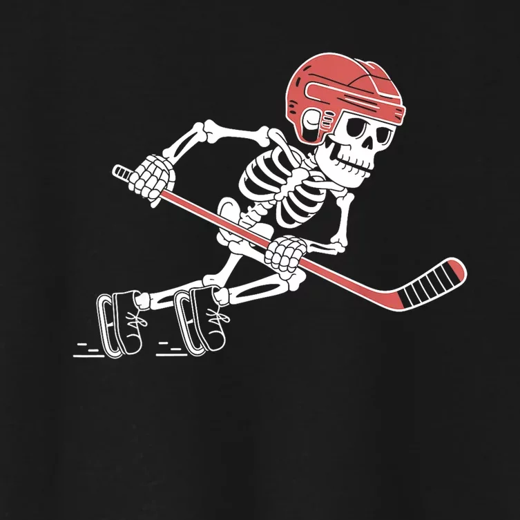 Halloween Spooky Funny Skeleton Playing Ice Hockey Lovers Gift Women's Crop Top Tee