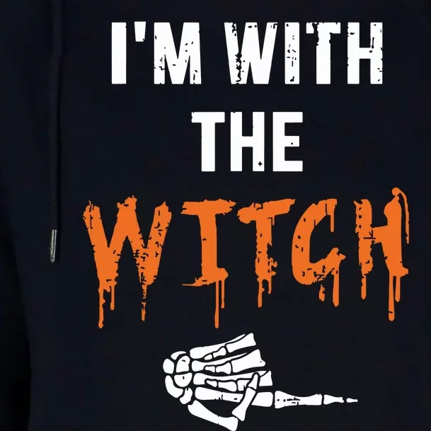 Halloween Shirt For Husbands I'm With The Witch She Be Crazy Womens Funnel Neck Pullover Hood