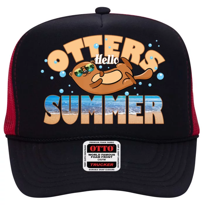 Hello Summer Funny Sea Otter Lover Gift High Crown Mesh Trucker Hat