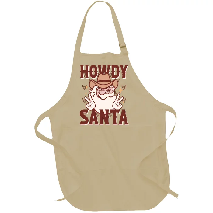 Howdy Santa Funny Christmas Holiday Full-Length Apron With Pocket