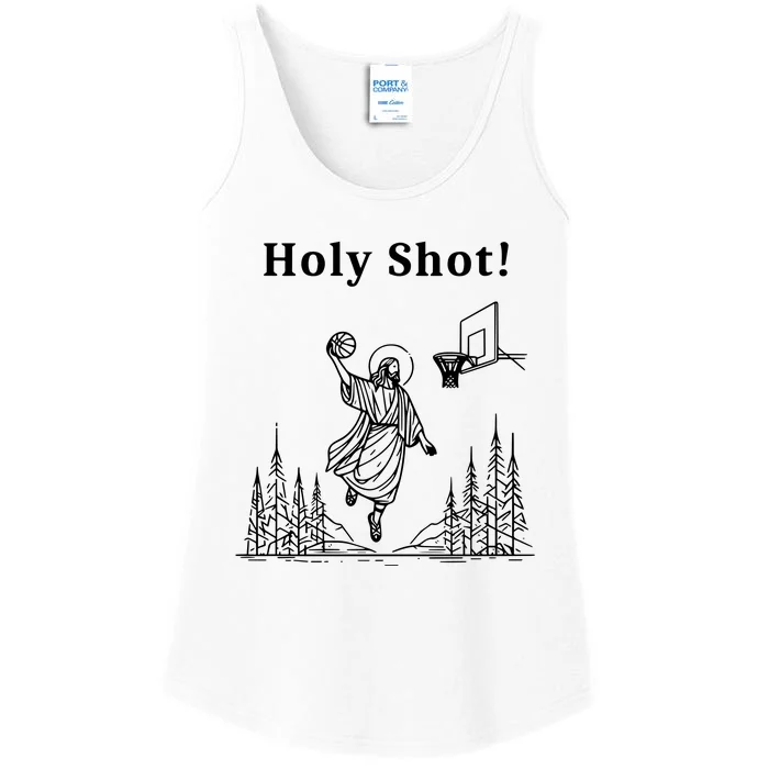 Holy Shot! Funny Jesus Playing Basketball Ladies Essential Tank