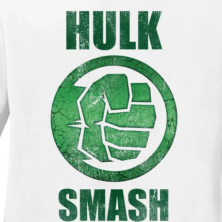 H.U.L.K Smash Fist Circle Logo Green Stone Poster Ladies Long Sleeve Shirt