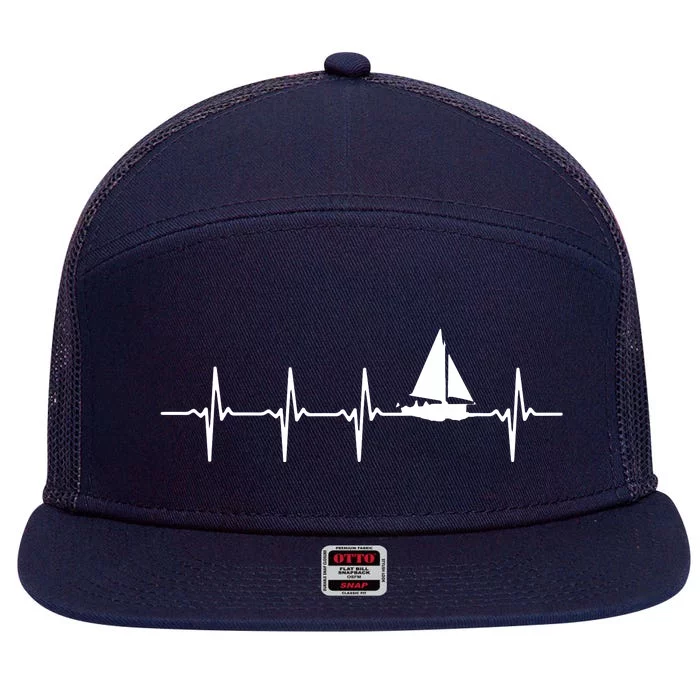 Heartbeat Sailing For Sailors With Sailboat 7 Panel Mesh Trucker Snapback Hat