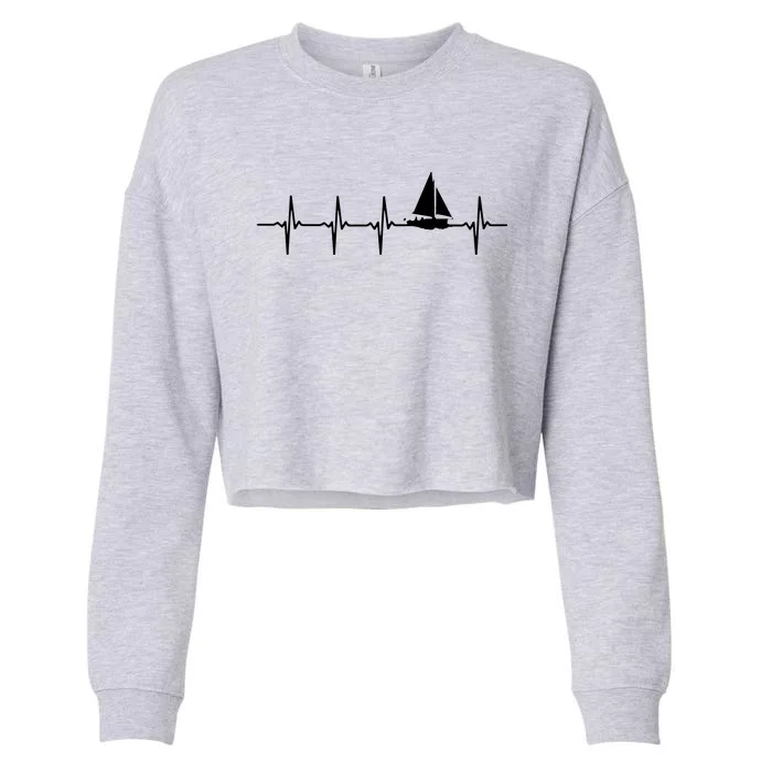 Heartbeat Sailing For Sailors With Sailboat Cropped Pullover Crew