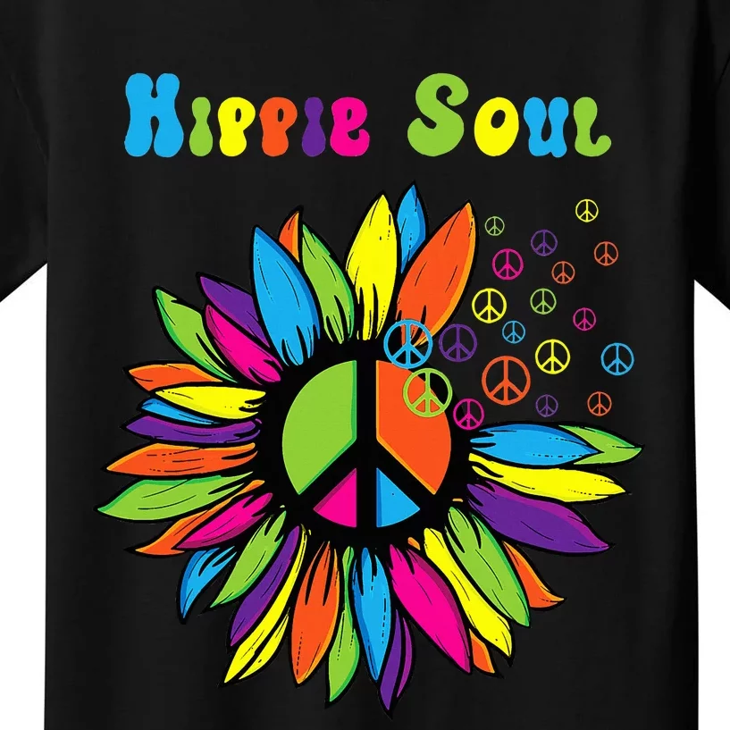 Hippie Soul Funny Peace Sign Daisy Flower Hippies Art Lovers Kids T-Shirt