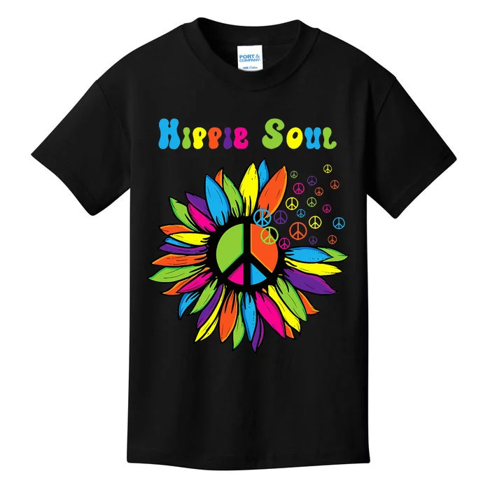 Hippie Soul Funny Peace Sign Daisy Flower Hippies Art Lovers Kids T-Shirt