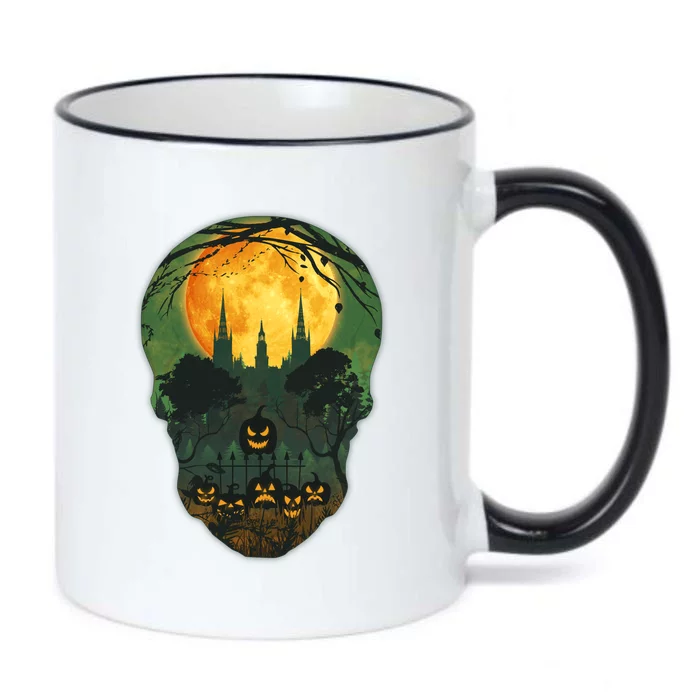 Halloween Spooky Full Moon Castle Skull Black Color Changing Mug